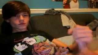 Cute young looking gay lad jerks his nice dick